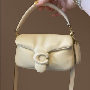 Coach Cream Leather Pillow Tabby 18